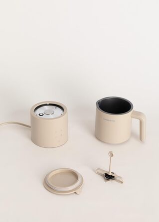 Електричний спінювач молока MilkFrother Cremeweiß з сенсорним екраном, 4 автоматичні програми, система безпеки, 350 мл, для гарячих та холодних напоїв, 400W (пісочний колір)