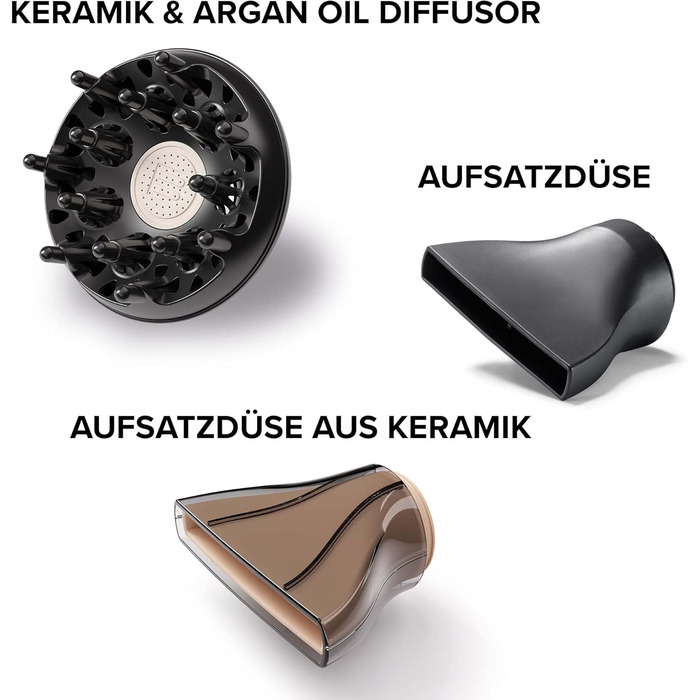 Професійний фен Bellissima Ceramic&Argan Oil з керамічним покриттям та олією аргану, 2300 Вт, іонізація, холодний обдув, 3 режими, 2 насадки, дифузор