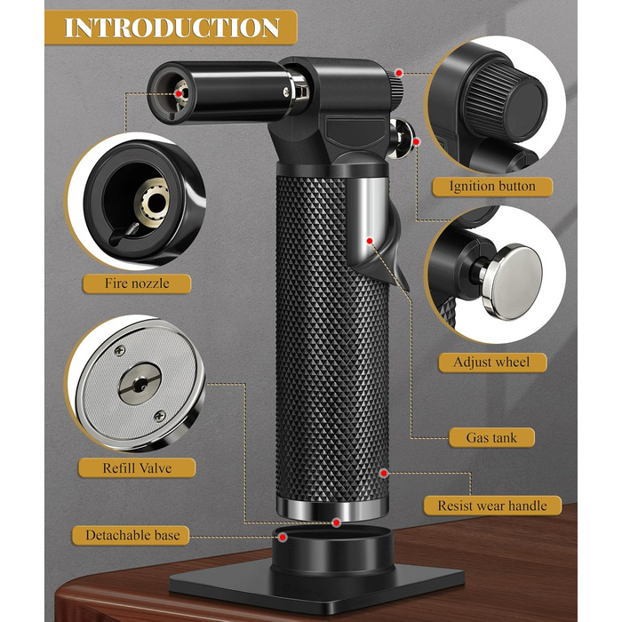 Газовий запальник для кухні з регульованим полум'ям Jet, одноручний, для приготування їжі, грилю, паяння (без газу), Zq1-bk