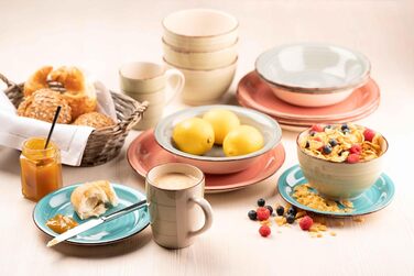 MÄSER Bel Tempo II: Набір посуду вінтажний, 16 предметів, для 4 осіб, кераміка ручної роботи, зелено-блакитний