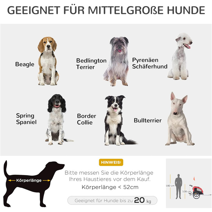 PawHut Причіп для собак 2-в-1, велосипедний причіп для собак, візок для собак з відбивачами, прапорцем, причіп для собак PawHut, оксфордська тканина (Червоний+Чорний)