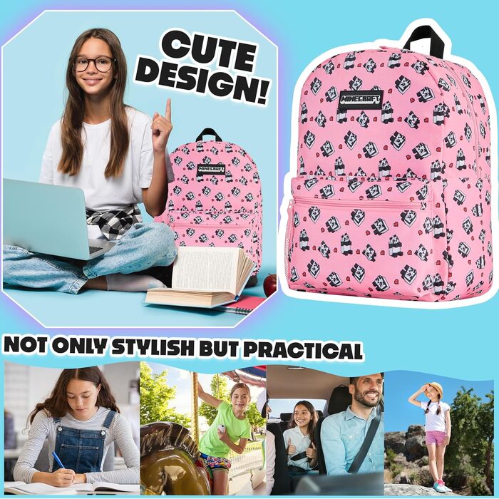 Рюкзак Minecraft для дітей, шкільний ранець з сітчастою кишенею та м'якими лямками - подарунок для хлопчиків (Рожевий)