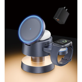 База для зарядки 4-в-1 для iPhone 17/16/15/14 Pro Max, бездротовий зарядний стан з нічним світлом, сумісний з Apple Watch та AirPods (сірий, 20W)