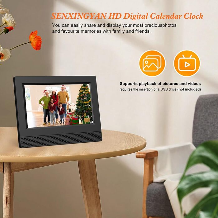 Ykall 7-Inch Digital Calendar Clock for Seniors, Alarm Clock with Reminder Function, Clear Day/Date and Time, Large Display, Ideal for Dementia and Alzheimer's Patients