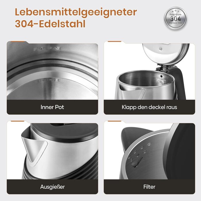 Електричний чайник OLEGA 1.8 л, 1800 Вт, швидкий нагрів, чорний, BPA Free