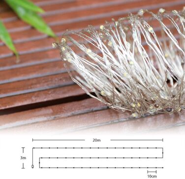 LED гірлянда SALCAR, 1000 світлодіодів, 20 м, мідний дріт, 8 режимів, вологостійка, тепле світло, для декору кімнати, дерева, саду, вечірки, весілля