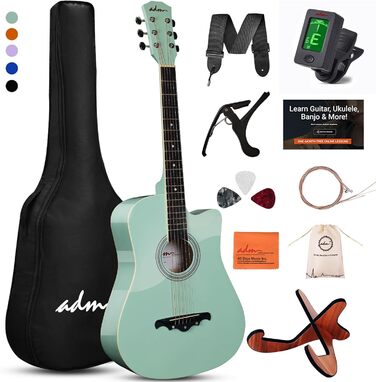 Акустична гітара ADM 38 дюймів для початківців (зелена) з комплектом аксесуарів та онлайн-уроками