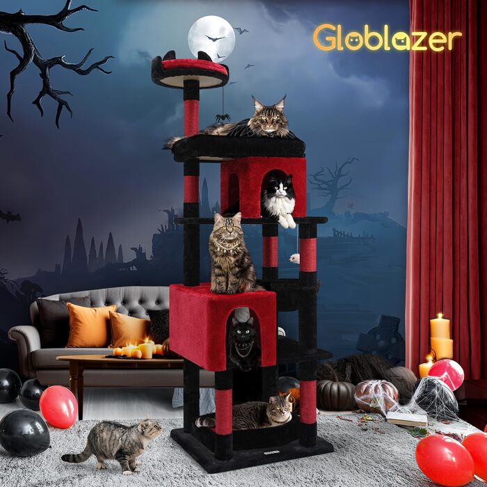 Драбина-стінка для котів Globlazer XXL, готичний дизайн, 183 см, з будиночком, платформою та гамаком. Підходить для великих порід (Мейн-кун, Британська короткошерста)