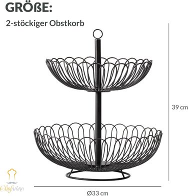 Стійка для фруктів Chefarone® – XL, 33 см, 3 яруси, чорна – стильний фруктовий кошик з мисками, декор для кухні