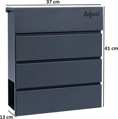 Поштова скринька Zelsius з відділенням для газет, антрацит RAL7016, з м'яким закриттям | Настінна або стійкова установка