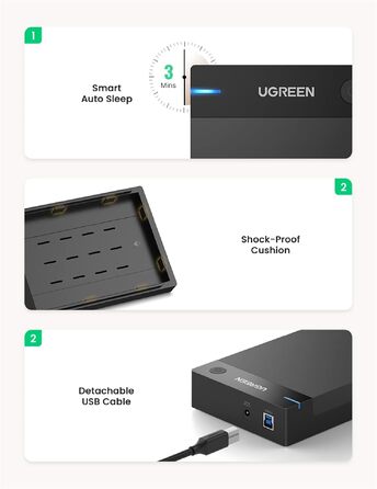 Зовнішній корпус для HDD UGREEN USB 3.0 UASP 3.5 дюймів, кейс для жорсткого диска (набір 2 шт.)