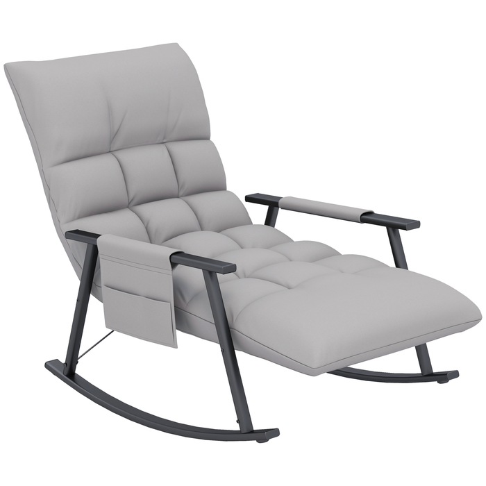 HOMCOM Rocking Chair with Adjustable Backrest & Footrest, Side Pocket, Microfiber Upholstery, Metal Frame, Grey