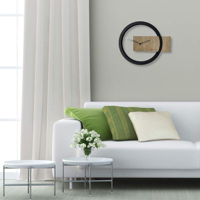 FLEXISTYLE Large Wall Clock without Ticking Sounds, Wood Art Black, Living Room, Bedroom, Made in EU, z216-2 (32cm)