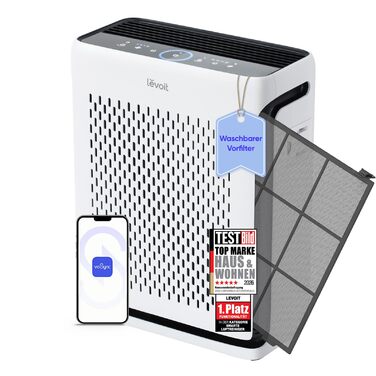 Повітряний фільтр LEVOIT з HEPA-фільтром: видаляє цвіль, пил, пилок, шерсть тварин. Автоматичний режим, CADR 240 м³/год, тихий режим 22 дБ, таймер, для кімнат до 50 м², білий.