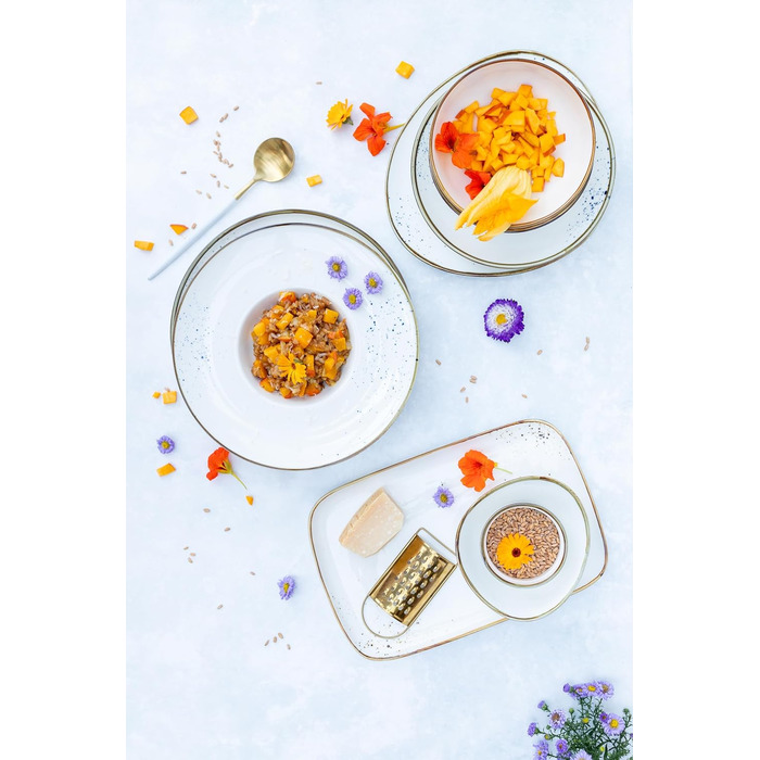 MÄSER Pintar Series, high-quality dining tableware set for 4 people, 16-piece combination service with light glaze, visual brown speckles, and a fine edge in a vintage handmade look, porcelain tableware set brown