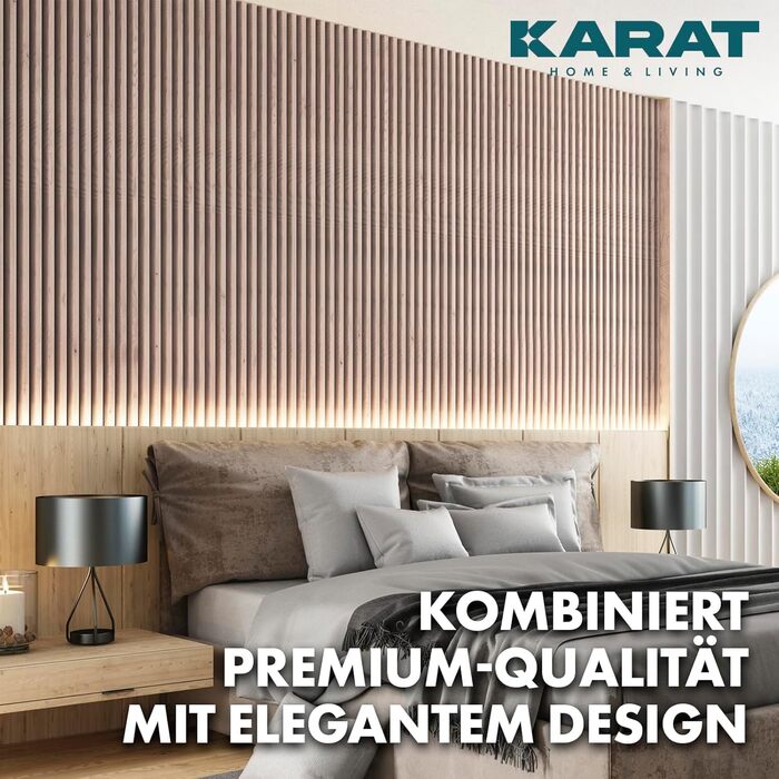 Акустичні настінні панелі KARAT з натурального шпону дуба (White Oak), ламелі з дерева та фетру для шумоізоляції та звукопоглинання, 118 x 60 см