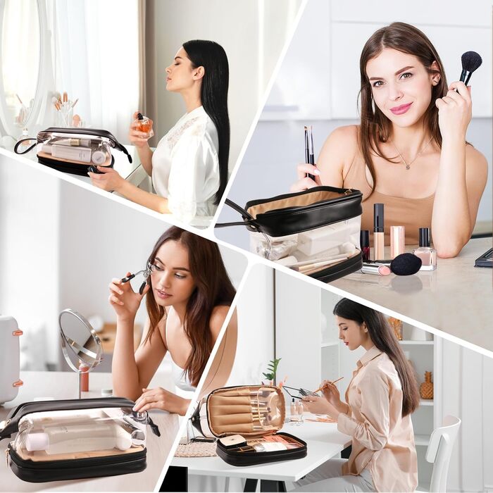 Косметичка для жінок велика чорна, водонепроникна, органайзер для макіяжу з відділенням для пензлів, для подорожей