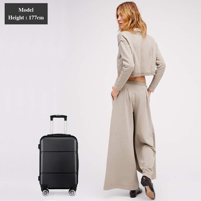 Чемодан ручної поклажі KONO з жорсткою оболонкою, на колесах, 55x38x22 см, 33 літри, ABS, чорний