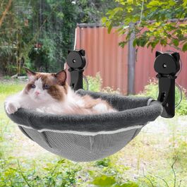 Window perch for cats, foldable & stable cat beds - breathable cat window hammock for monitoring, sunbathing, and climbing - holds up to 18kg max (faux fur rabbit, gray)