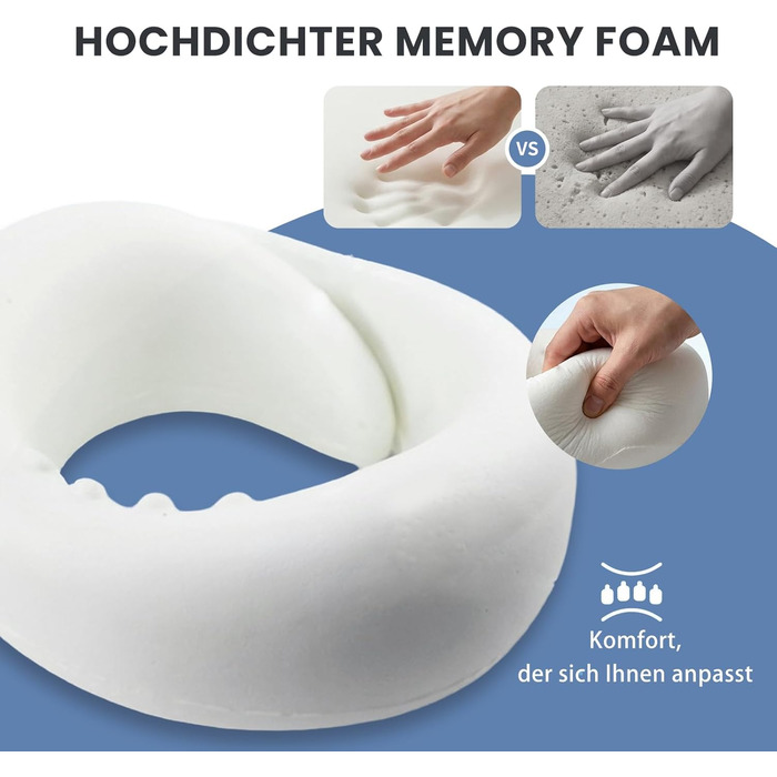 Подушка для подорожей з піною пам'яті та капюшоном, сіра. Підтримка шиї 360°, блокує світло для літака, авто та дому