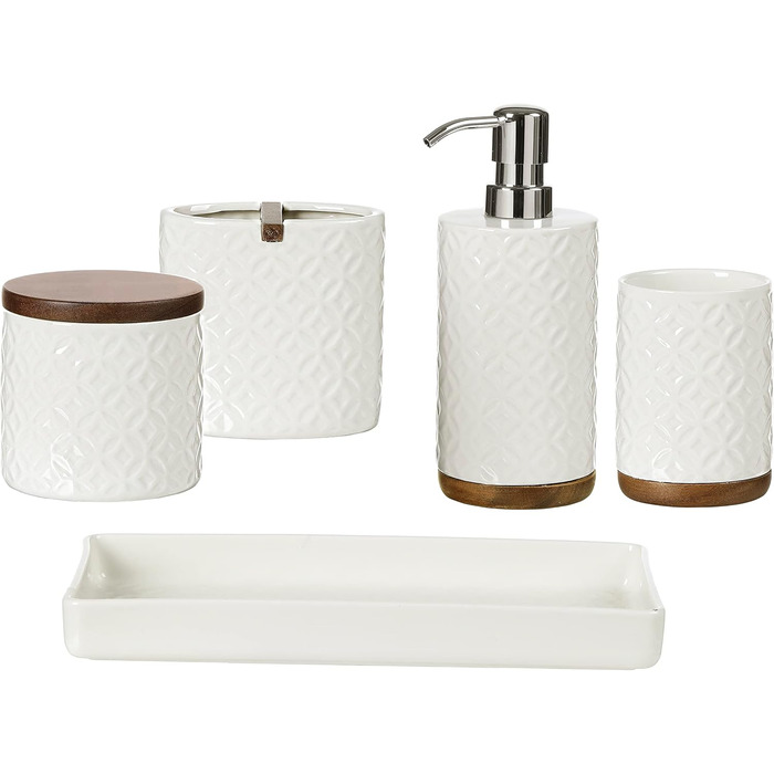 Набір аксесуарів для ванної кімнати Motifeur, 5 шт. (кераміка та дерево)