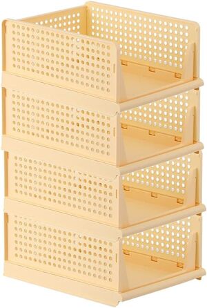 Ygapuzi 2 Pack Stackable Clothing Storage Basket Organizer Drawer Cabinet Shelf Divider Separator Desktop Container for Closet Wardrobe Kitchen Bathroom Office (White - 2Pack) (Yellow - 4pack)
