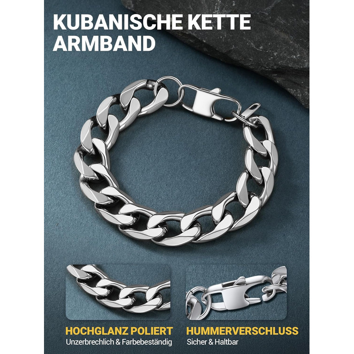 Чоловічий браслет-ланцюг PROSTEEL з нержавіючої сталі, класичний панцирний стиль, сріблястий (23 см, ширина 13 мм)