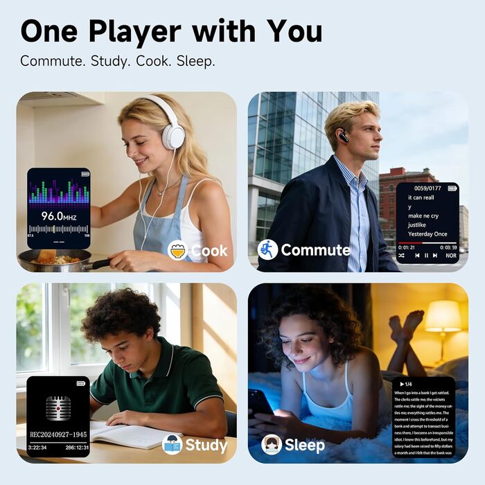 MP3 плеєр 64GB з Bluetooth 5.3, чорний: портативний музичний плеєр з динаміком, диктофоном, FM-радіо, підтримкою карт пам'яті до 128GB