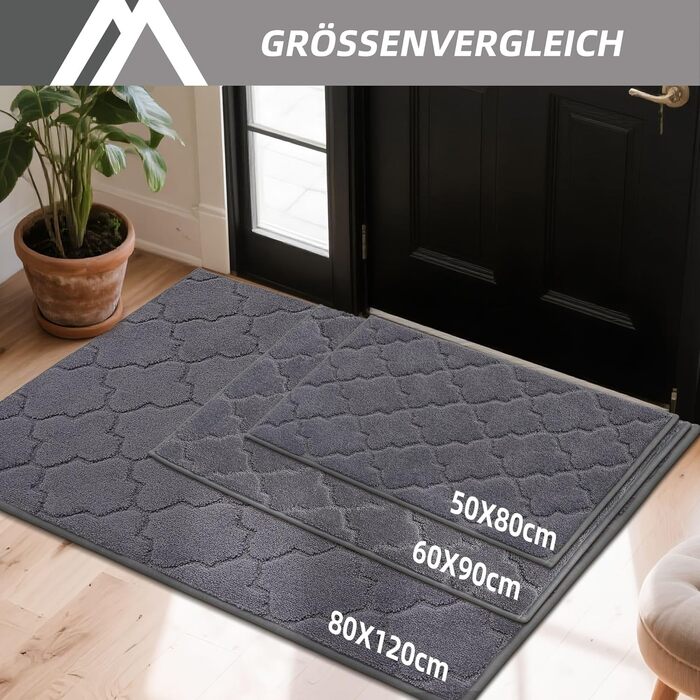 Килимок придверний COSY HOMEER 50x80 см сірий, антиковзний, вологостійкий, для кухні, коридору, тераси - машинне прання
