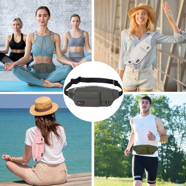 MAXTOP Поясна сумка на пояс для чоловіків та жінок, спортивна, водонепроникна, для подорожей, фітнесу, йоги, бігу (Світло-сіра)