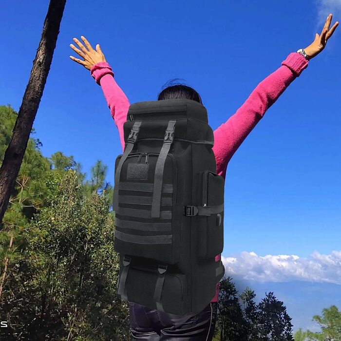 Wesoke 80L тактичний туристичний рюкзак MOLLE, водонепроникний, військовий, для походів і подорожей, велика місткість, чорний