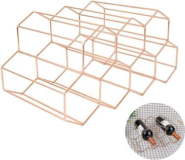 Metal Wine Rack, Freestanding Wine Bottle Holder, Table Wine Rack, Countertop Wine Bottle Holder, Wine Rack, for Bar, Wine Cellar, Living Room, Kitchen, Basement (Rose Gold)