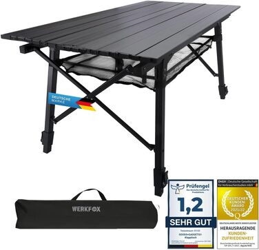 Складаний туристичний стіл Werkfox: регульована висота, 90x51 см, до 30 кг, з сумкою