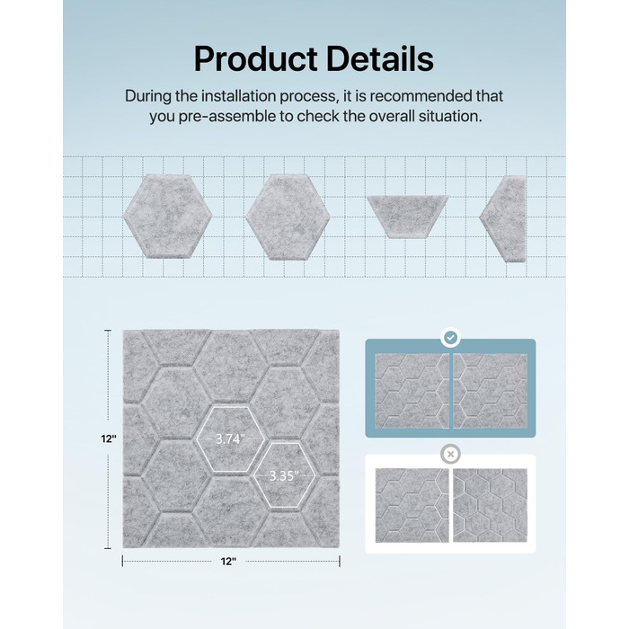 Самоклеючі звукопоглинаючі панелі для стін Akustikplatten, шумоізоляційні плити високої щільності для студії, дому та офісу, 30x30x0.9 см, 18 шт, сірі