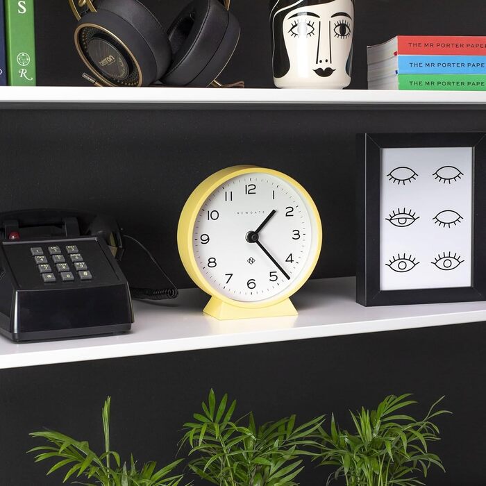 NEWGATE® M Silent Mantel Clock - 'No Tick' - A Modern Mantel Clock - Small Clock - Mantel Clocks - Minimalist Dial - (Bright Yellow)