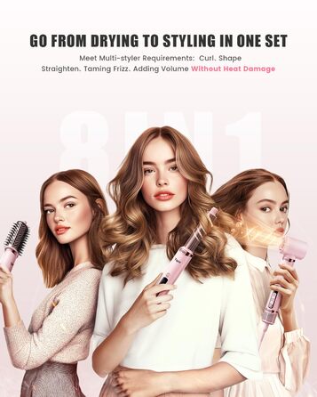 Airstyler 8-в-1: комплект для укладки волосся з набором насадок, рожевий