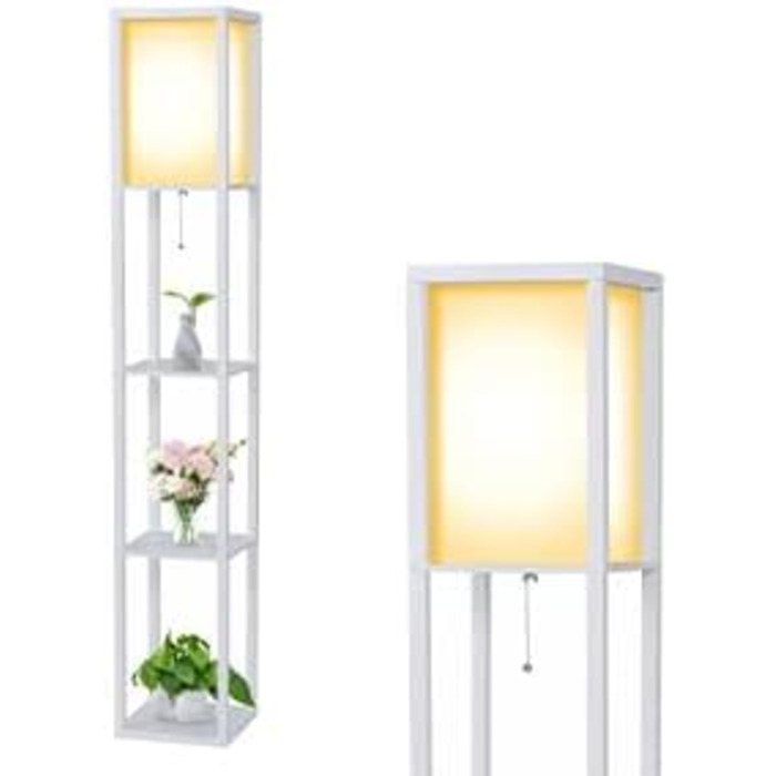Стельова лампа YU YUSING з полицями, 1,6м, LED, E27, для вітальні, спальні, офісу (біла)