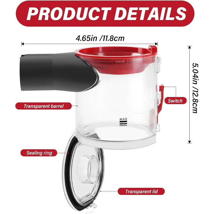 Dyson V8 & V7 Dustbin | Replacement Parts Compatible with SV10 SV11 | High-Quality Dust Container & Waste Bin | Easy Installation