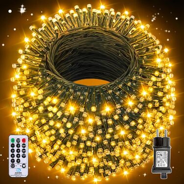 Гірлянда світлодіодна 30м, 300 LED, для дому та саду, 8 режимів, з пультом, таймер, IP44, тепле світло