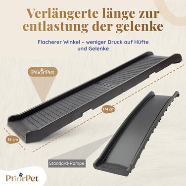 Рампа для собак у машину, складана – 174 см, 38 см – чорна, з протиковзким покриттям, для великих собак, до 85 кг – підходить для авто та SUV