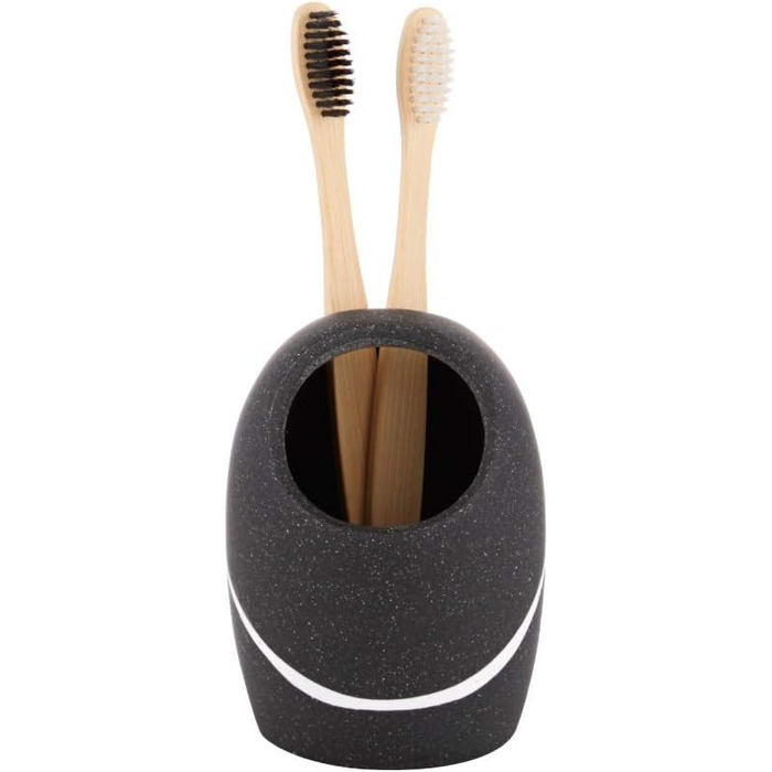 ZCCZ Bathroom Set – 4-Piece Organizer Set with Toothbrush Holder, Soap Dispenser, Cosmetic Dish, and Cotton Swabs – Elegant Stone-Look Decor, Black for Modern Bathroom