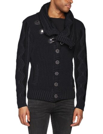 Чоловічий светр Leif Nelson з коміром-шарфом, Slim Fit, теплий, зимовий, великий в'язання, чорний худі-светр з довгими рукавами, XL, антрацит-чорний