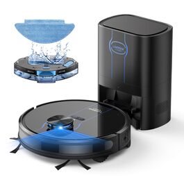 Робот-пилосос Laresar Clean з функцією миття підлоги, станція самоочищення L6 Nex, навігація LiDAR, 3л контейнер, до 180 хв роботи, 3-в-1 (прибирання, миття, пилосос), для видалення шерсті тварин, чорний