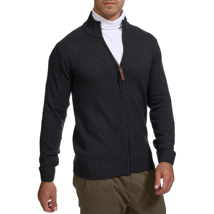 Кардиган чоловічий Indicode INut з високим коміром та блискавкою | Дріб'язкова в'язана куртка для чоловіків (M, Raven)