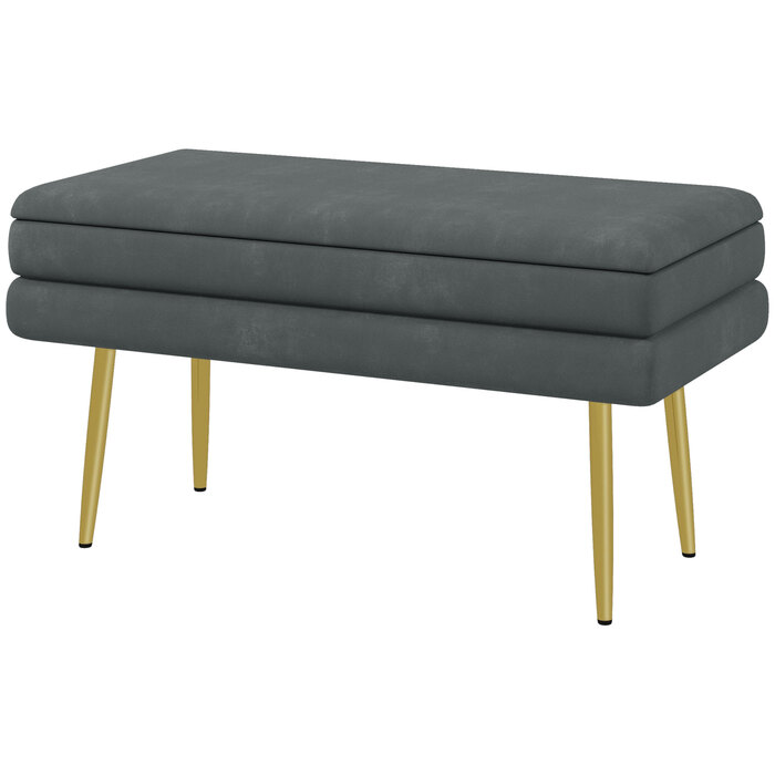 HOMCOM Bench with Cushion and Storage in Grey, Velvet-Look, Bed Bench with Steel Legs, Shoe Bench for Living Room & Bedroom 79.5x37.5x43cm
