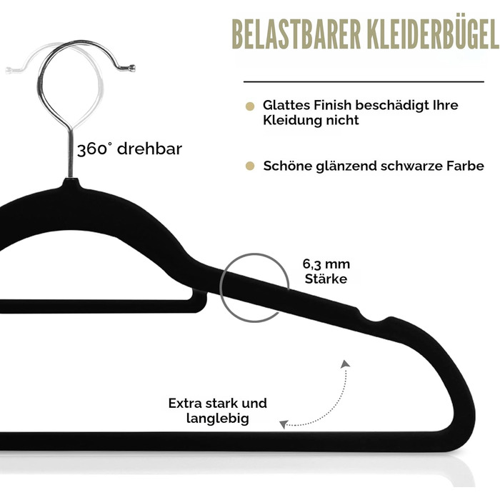 Плечики для одягу Utopia Home з оксамиту - антиковзаючі, міцні, з кріпленням для краваток (50 шт., чорний)