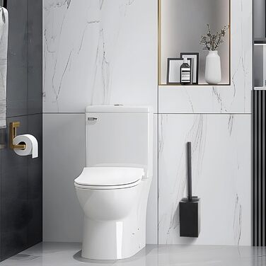 Щітка для унітазу Exleco з нержавіючої сталі, золота, з запасним насадкою та підставкою, настінна/підлогова