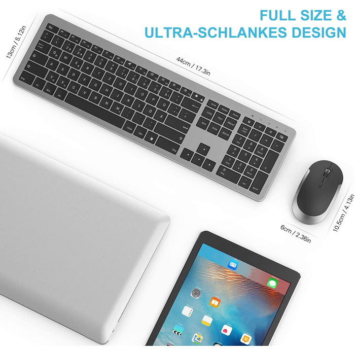 Бездротовий комплект клавіатури та миші Seenda SK38-3 Ultra-Dünne, Ергономічна клавіатура з захистом від пилу, DE QWERTZ, Чорний/Зелений