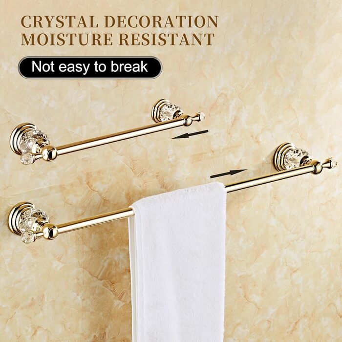 Golden Bathroom Toothbrush Holder, Gold Crystals, Bathroom Hardware (Towel Bar, Bright Gold)