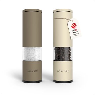 Набір мельниць для солі та перцю LARS NYSØM з регульованим керамічним жорном | Мельниці з нержавіючої сталі | Дизайн, 2 шт. (Коричневий/Бежевий)